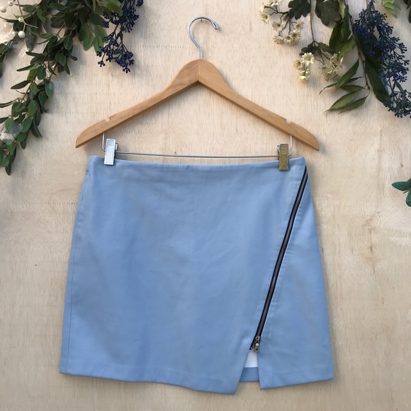 Zara Baby Blue Zipper Pleather Mini Skirt - Picture 3 of 8